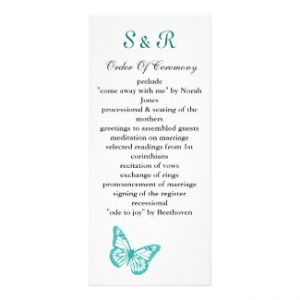 aqua butterflies Wedding program rackcard