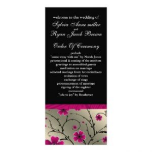ivory pink and black floral Wedding program rackcard