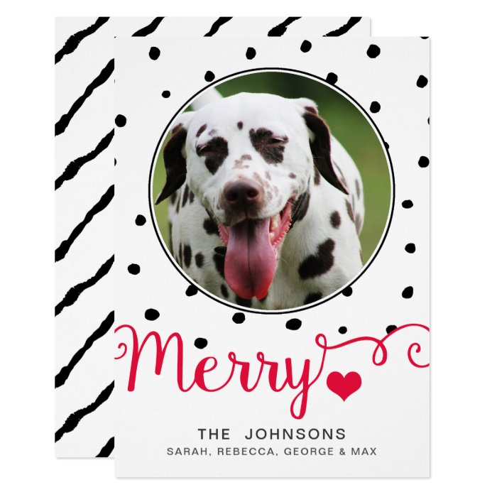 Merry Dots Black and White Modern Photo Holiday Card