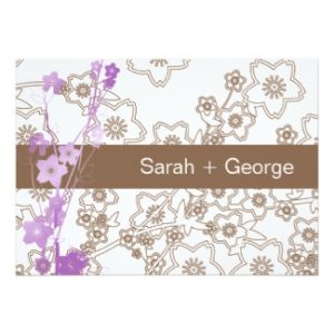 mocha and violet cherry blossom sakura wedding invitation