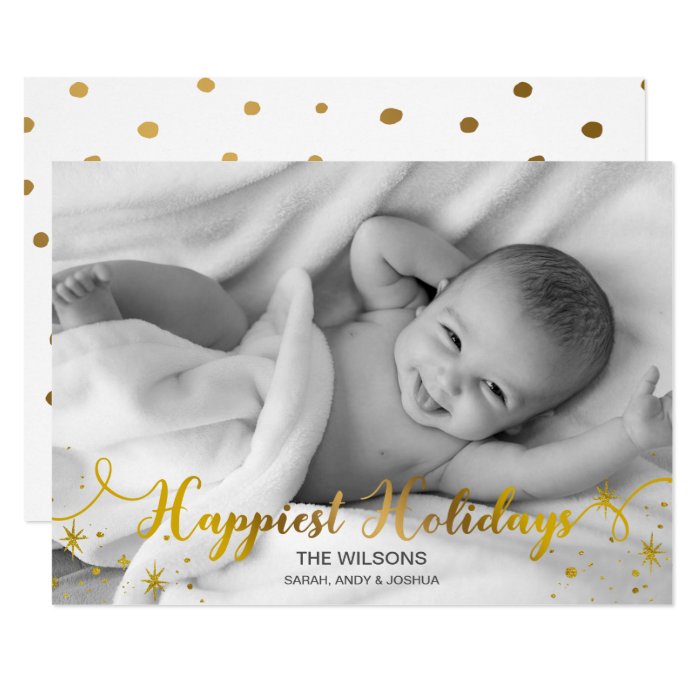 Mod Typography Gold Happiest Holidays Full Photo Holiday Card 