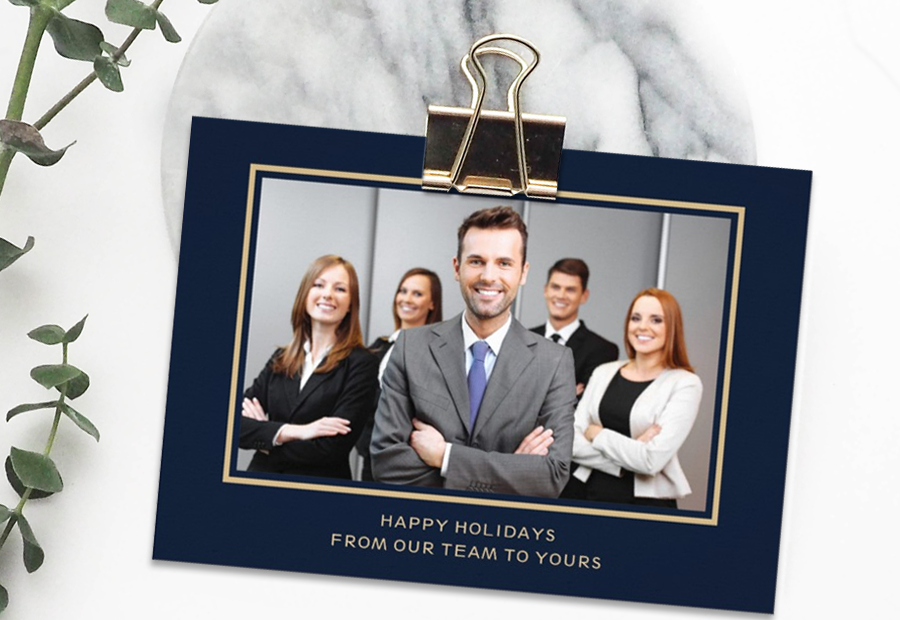 Navy Gold Photo Corporate holiday Cards