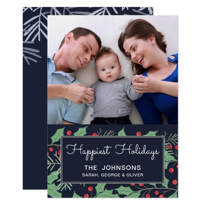 Pine and Berries Frame Photo Holiday Card