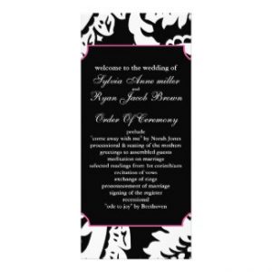 pink and black Wedding program rackcard