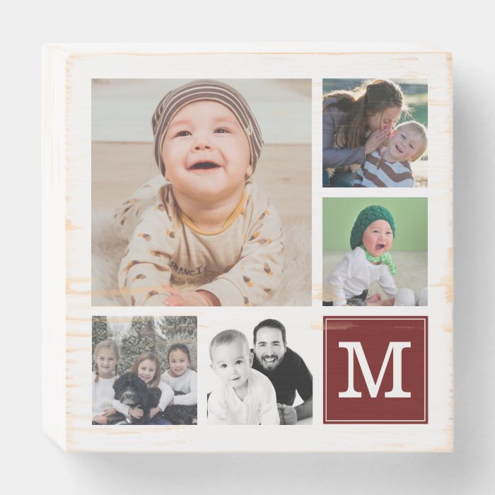Red 5  Photo Collage Instagram Gallery Monogram Wooden Box Sign